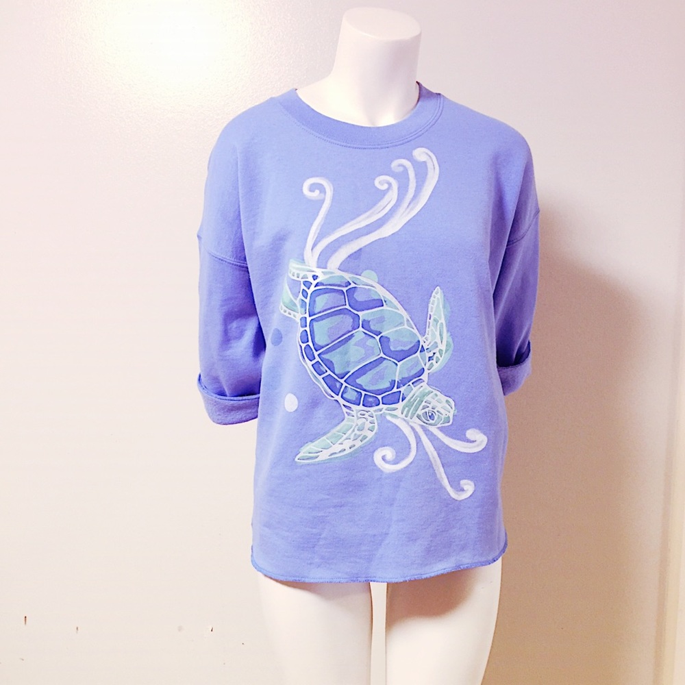🌊Blue Sea-Turtle Crew Neck Cropped Lg.Sweatshirt - Picture 6 of 8